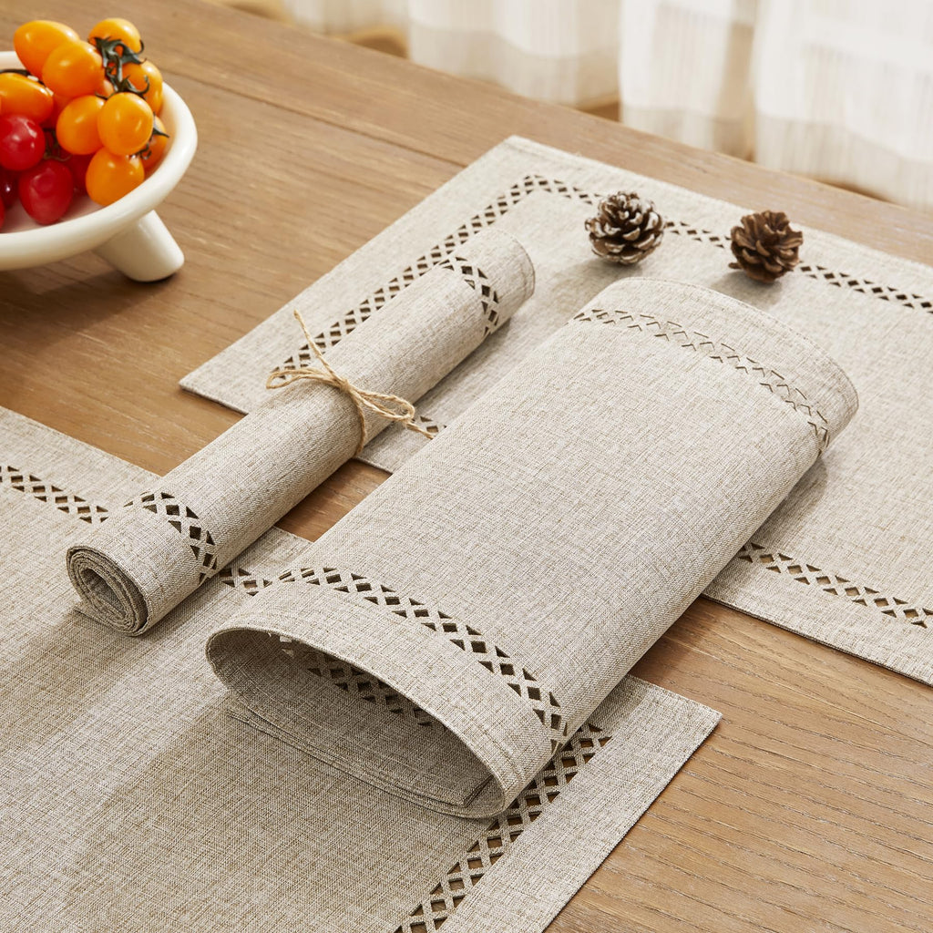 Farmhouse Burlap Place Mats, Coffee Placemats Set of 6, 12 x 18 Inch