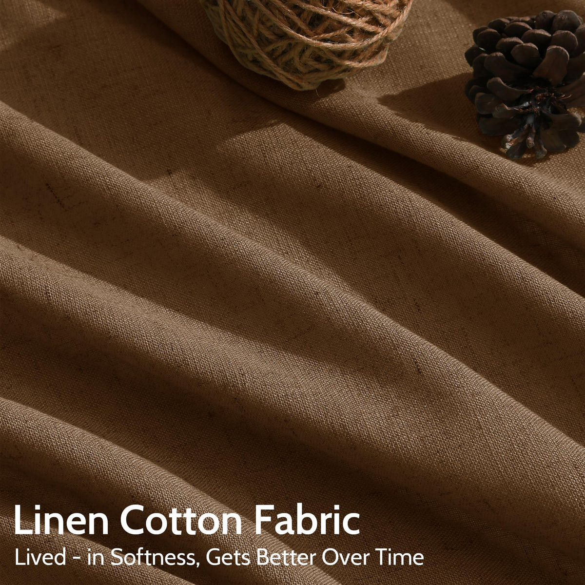 Tobacco Brown Linen Curtains 102 Inches Rod Pocket Back Tab Drapes 2 Panels Set Bedroom Light Filtering Semi Sheer