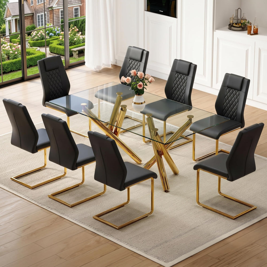 71" Glass Dining Table Set for 8, Dining Set Table and 8 Chairs