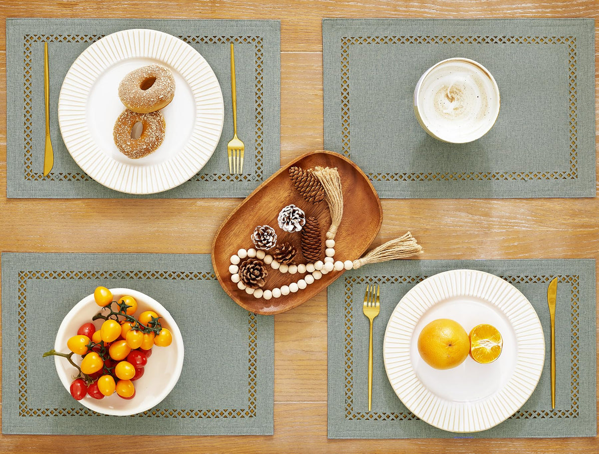 Farmhouse Burlap Place Mats, Grey Placemats Set of 4, 12 x 18 Inch