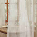 Natural Linen Boho Curtains 84 Inches Long Light Filtering Semi Sheer Privacy Drapes, Farmhouse Rustic Hollowed-Out