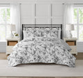 Resort Chantilly Toile Floral Black 3-Piece All-Season Reversible Cotton Quilt Set
