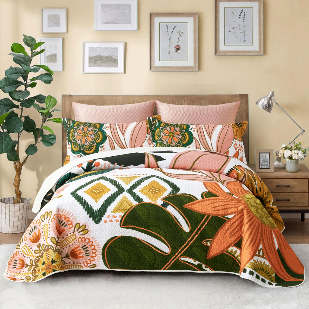 3 Piece Boho Floral Full/Queen Quilt Bedding Sets