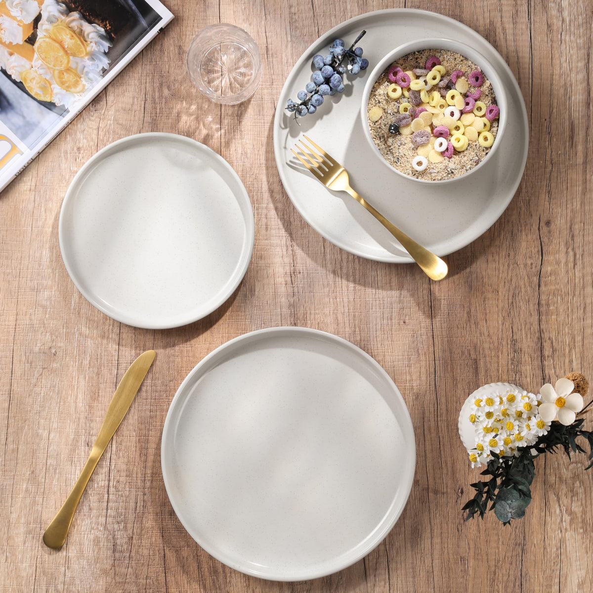 Dinnerware Sets, 6-Piece Plates and Bowls Set for 2, Milky White