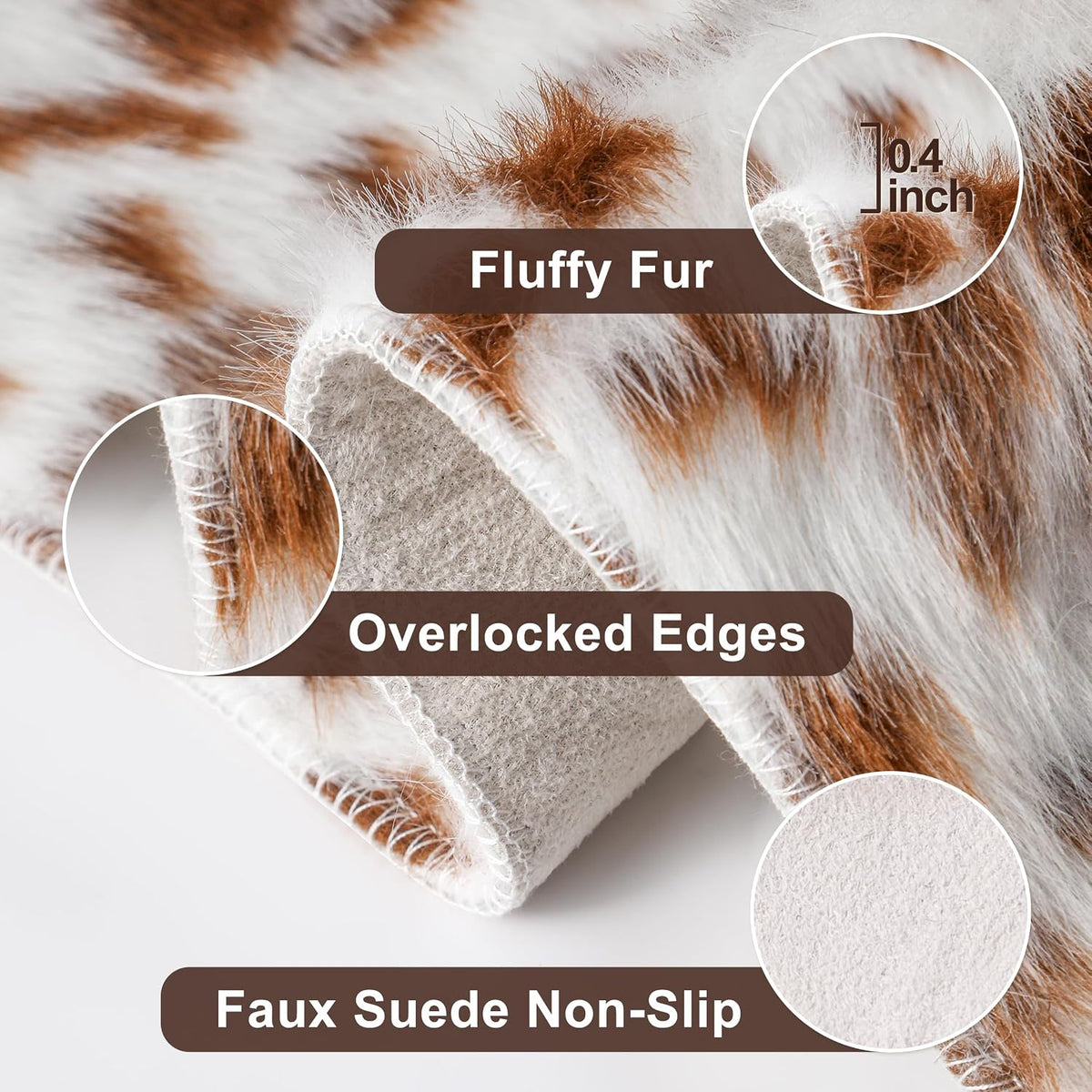 Cow Print Faux Cowhide Rug, Fluffy Fur Washable Cow Rugs Bedroom Animal Print Hide Skin Rustic Western