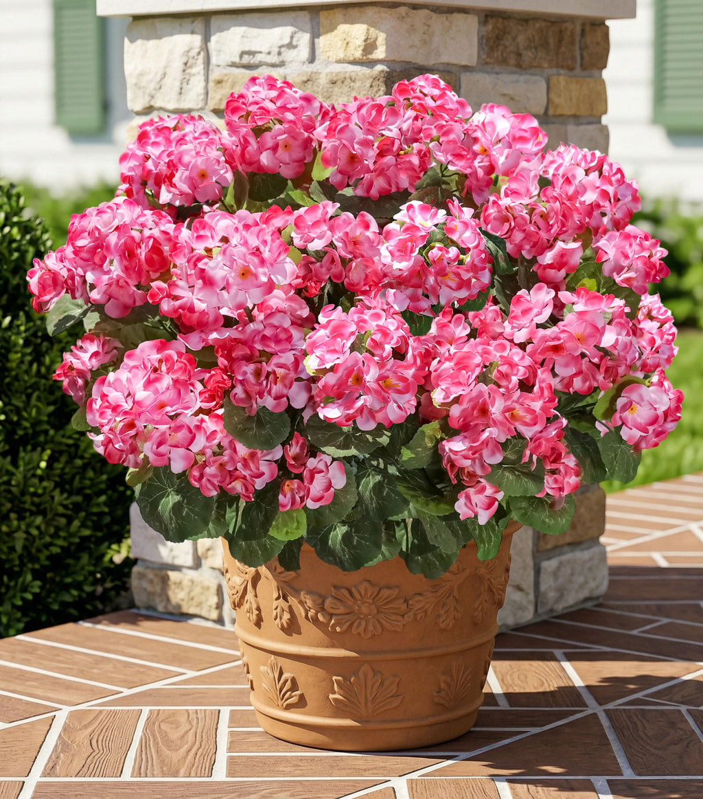 Fake Geraniums Artificial Flowers for Outdoors Outside, 6 Bundles Pink Silk Geraniums Fake Flowers Plants UV