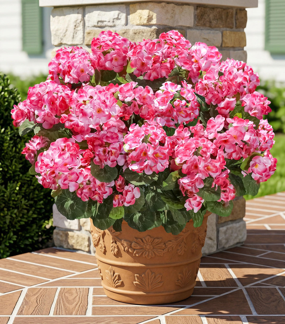 Fake Geraniums Artificial Flowers for Outdoors Outside, 6 Bundles Pink Silk Geraniums Fake Flowers Plants UV