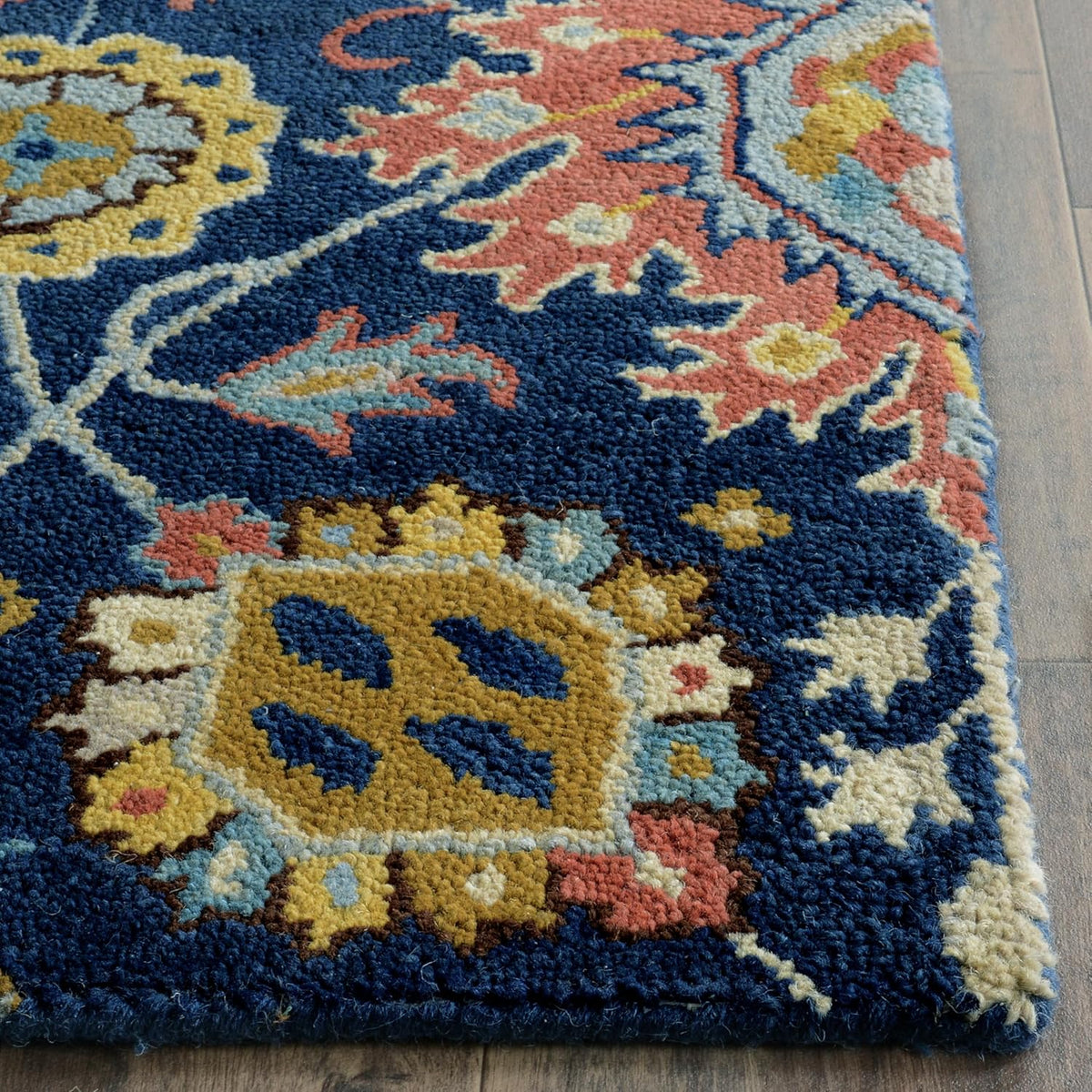 Area Rug - Roslyn - Large - Navy & Multi, Handmade Wool, Floral Design