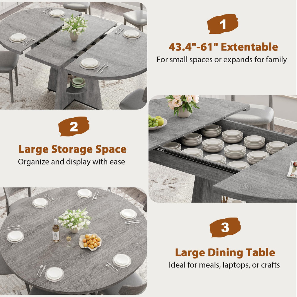 Inspired Saarinen Style Extendable Dining Table, Round Kitchen Dining Room Dinner Table with for 4 6 8 People, Space Saving Modern Oval