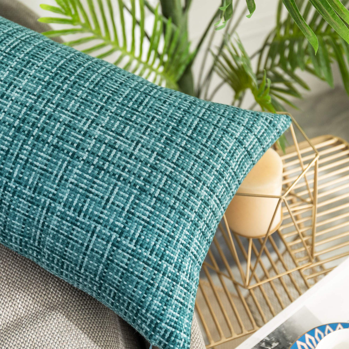 Outdoor Waterproof 14"x36" Lumbar Pillow Cover 1 Pack, Teal