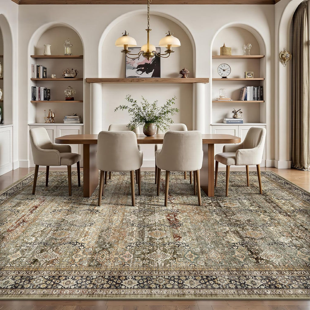 Area Rugs - Washable Vintage Retro Large Rug, Soft Ultra Thin Non Slip Low Pile Traditional Distressed Boho