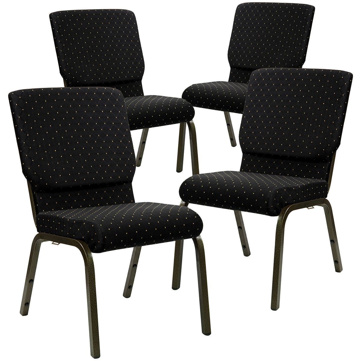 Hercules 18.5 in Wide Fabric Church Chair, Black, 4-Pack
