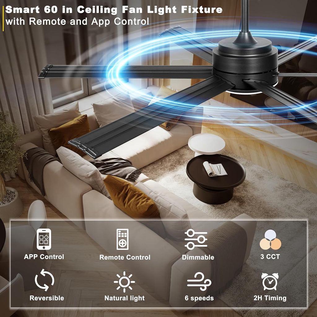 60" Outdoor Ceiling Fan with Light & Remote
