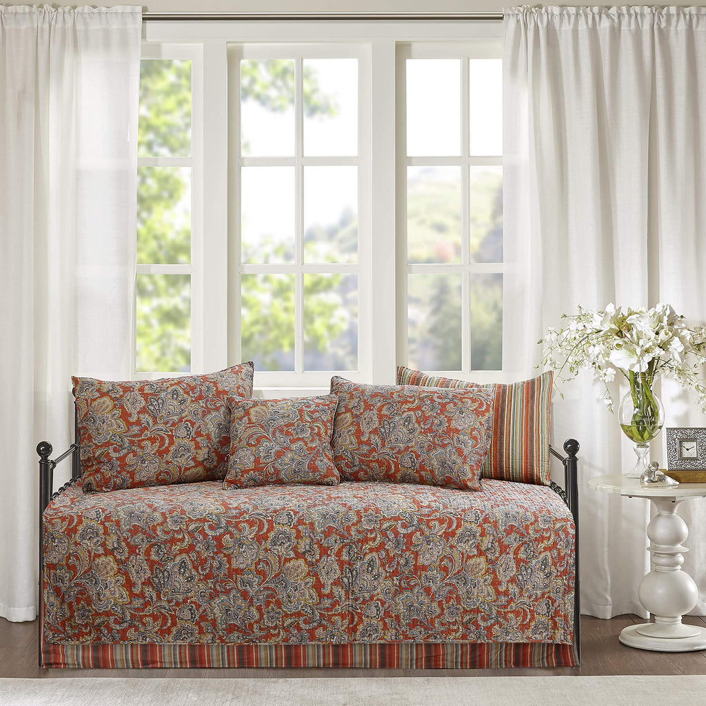 100% Cotton 3-Piece Red Green Cottage French Floral Country Reversible Quilt Bedding Set, Coverlet Bedspread for All