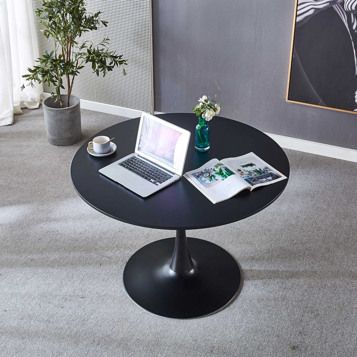 Inspired Saarinen Style 42" Round Tulip Table with Thickened Tabletop & Metal Pedestal