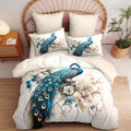 Victorian Bird Floral King Comforter Set Peacock Bedding Set for Women Girls Teal Peacock Feather Decor Quilt Set