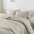 Light Beige Quilt Bedding Set with 2 Pillow Shams, Lightweight Soft Bedspread Coverlet, Thin Comforter Bed Cover