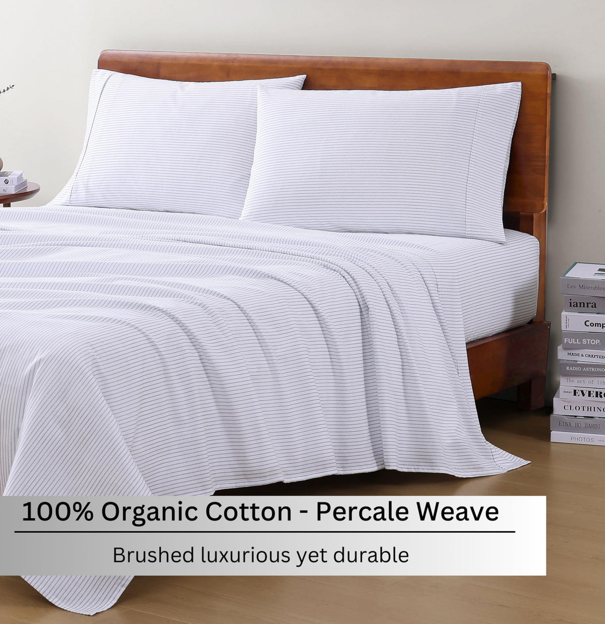 Sheets 100% Organic Cotton 4pc Percale - Ticking Stripe
