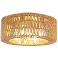 18" Rattan Light Fixture, 5-Light Boho Ceiling Light, Gold Flush Mount Ceiling Light