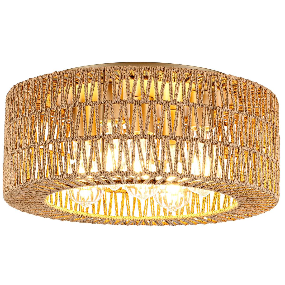 18" Rattan Light Fixture, 5-Light Boho Ceiling Light, Gold Flush Mount Ceiling Light
