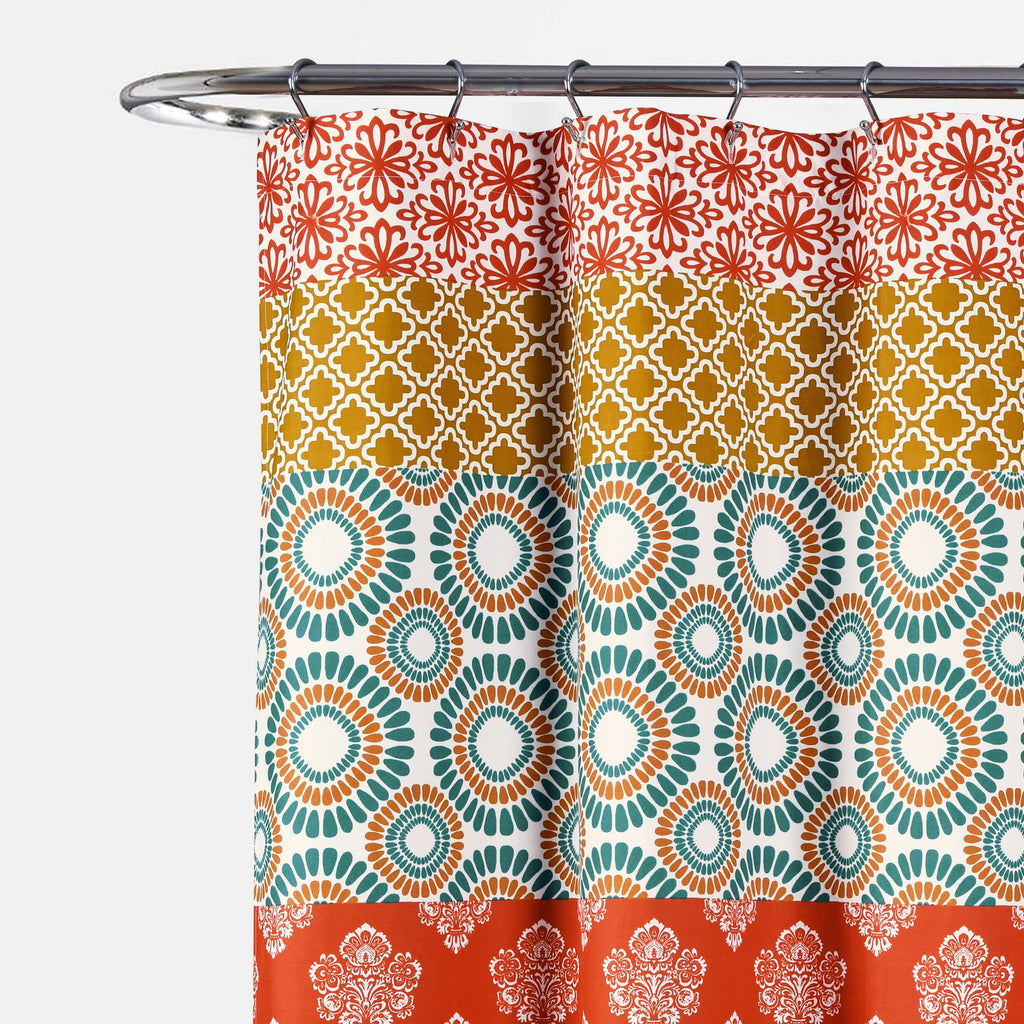 Bohemian Stripe 72" W x 78" L Turquoise & Orange - Bathroom Curtain - Extra Long - Boho Decor - Fabric Shower Curtains