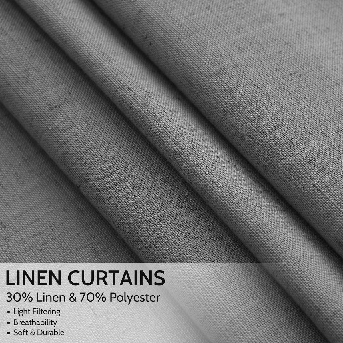 Blazer Grey Curtains 63 Inches Long 2 Panel Sets Bedroom, Light Filtering Linen Drapes Windows Rod Pocket or Back Tab