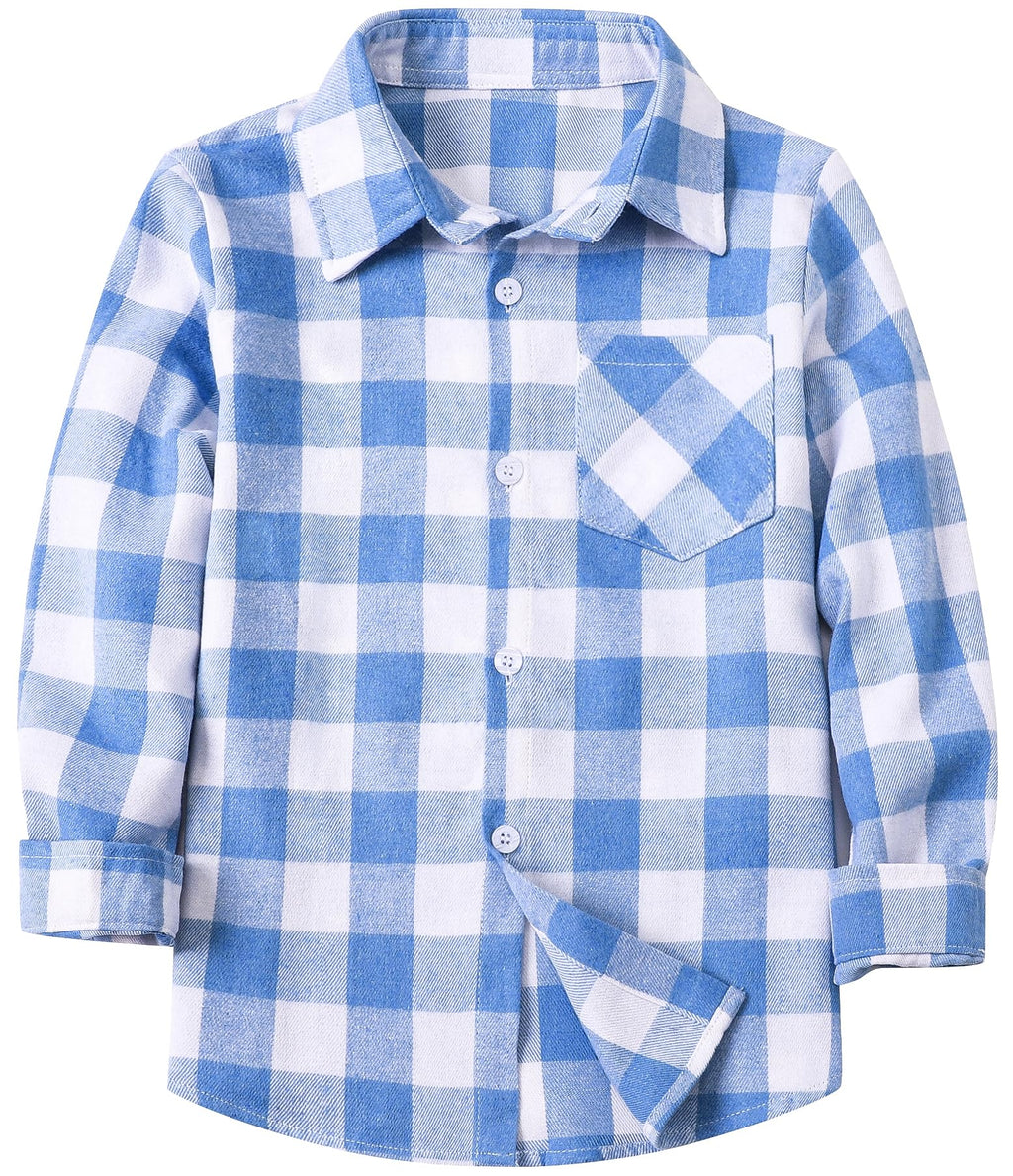 Boys & Toddler Plaid Button Down Shirt Long Sleeve Flannel Shirt Tops, Flannel# Dark Blue White, = Tag 170