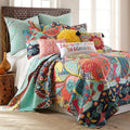 Jules Quilt Set - Quilt (106x92in.) + Two Pillow Shams (36x20in.) - Bohemian - Teal, Orange