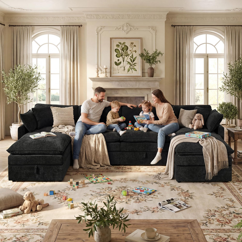 Modular Sectional Sofa with Storage Ottomans, 135" U-Shaped Cloud Couch, Comfy Modern Couches with Pillows &