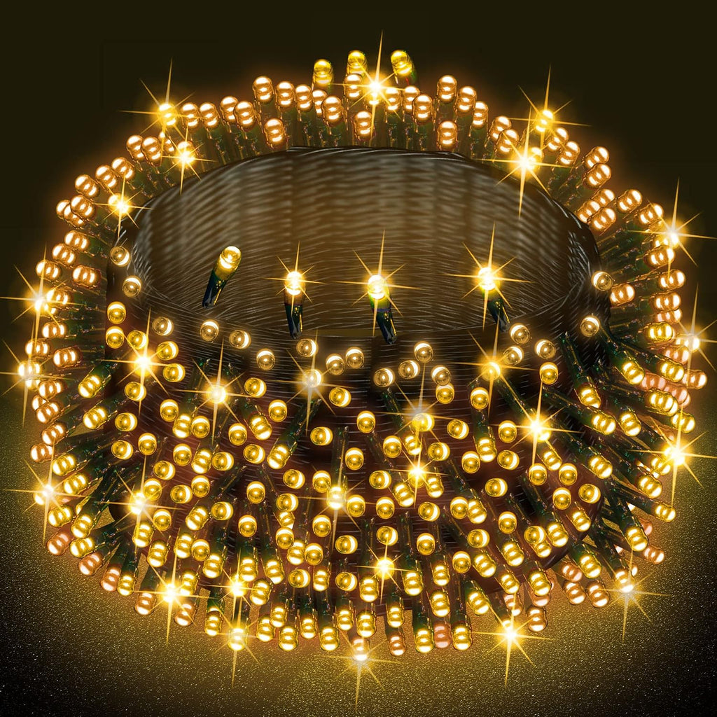 Bright Warm White Christmas String Lights, 164ft 2000 LED Waterproof Green Wire Fairy Lights with 8 Modes, Outdoor
