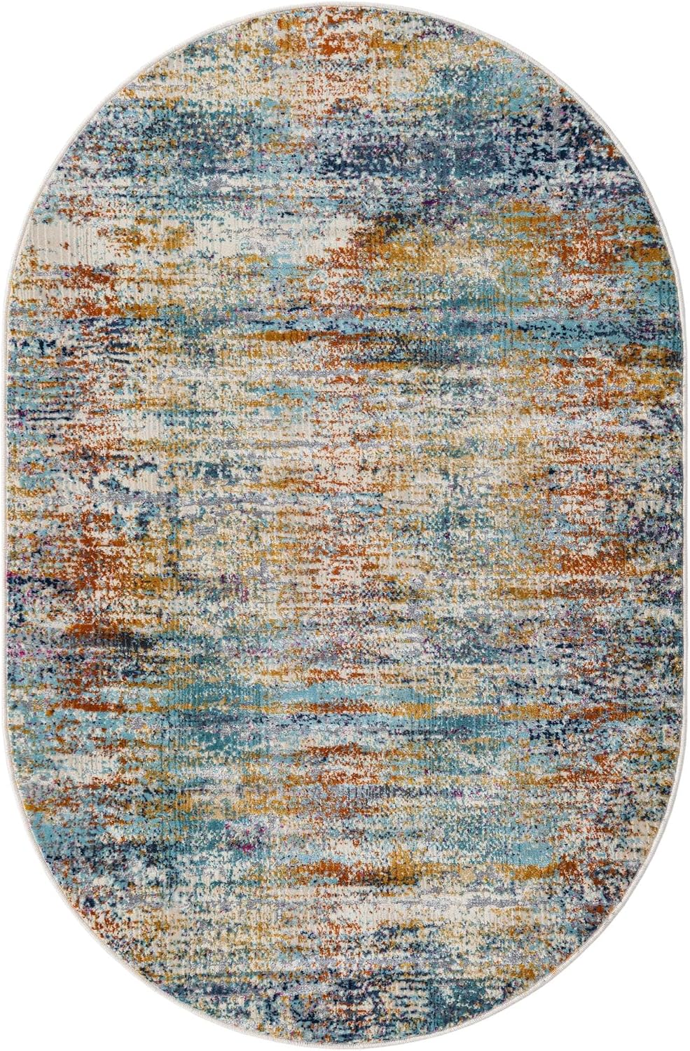 Malibu Collection Rug - 3x5 Oval Multi Low-Pile Rug Perfect s, Large Dining Rooms, Open Floorplans