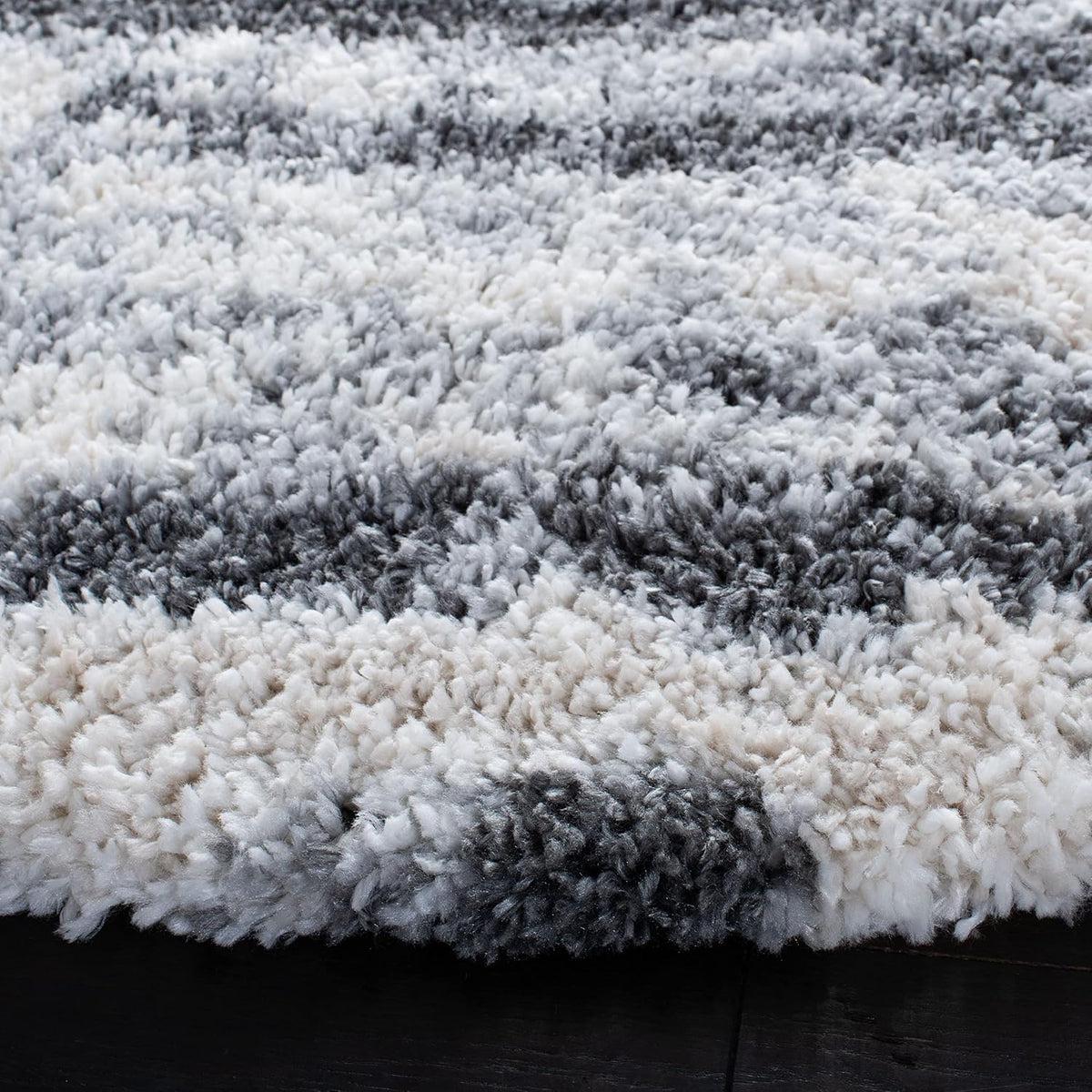 Fontana Shag Collection Area Rug - 6'7" Square, Grey & Ivory, Non-Shedding & Easy to Clean, Plush Thick Pile, Ideal