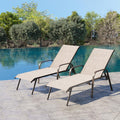 Chaise Lounge Chair Outdoor, Pool Chairs Set of 2 with Armrests (Beige) | 5-Position Adjustable Backrest, Sturdy