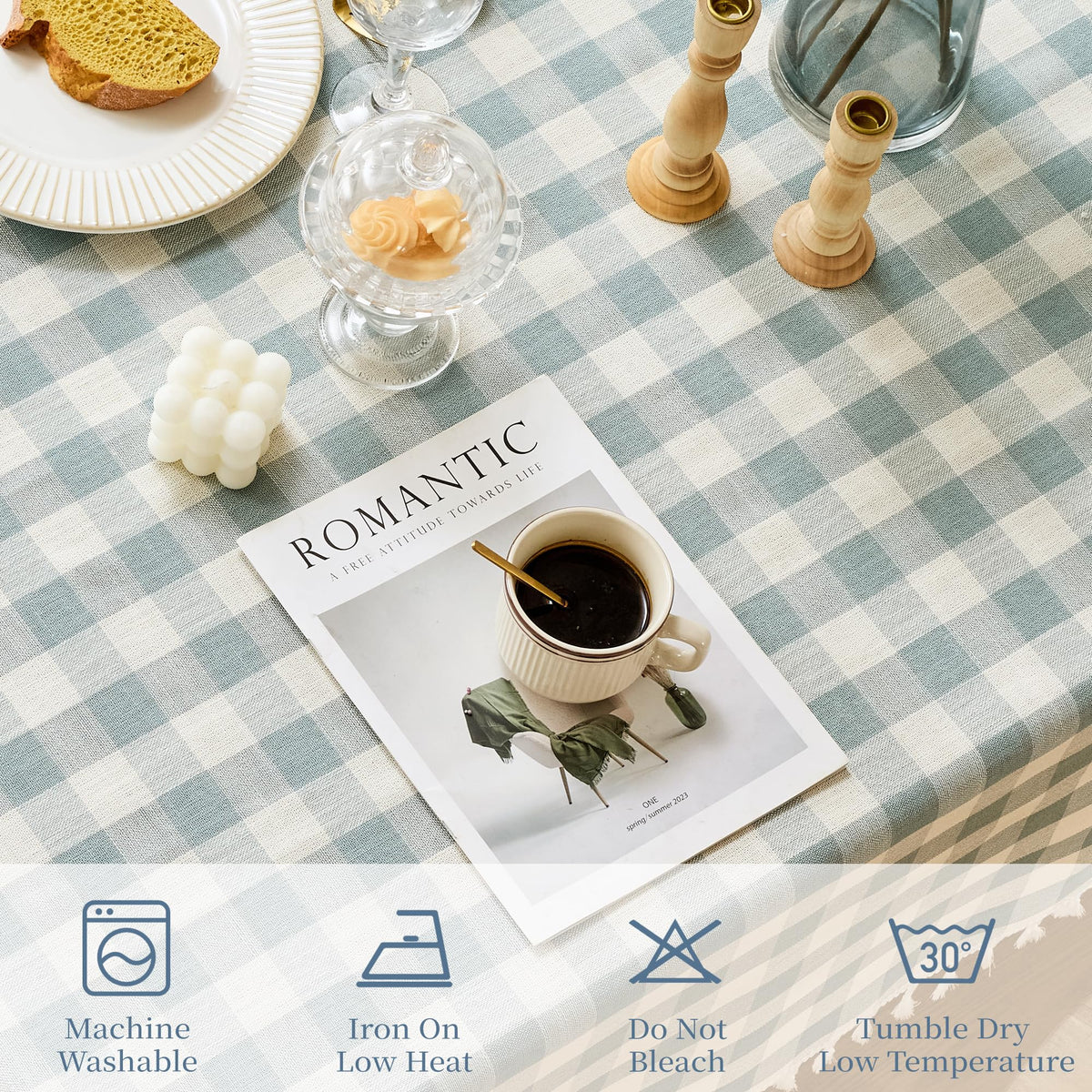 Blue Checkered Tablecloth Rectangle Tables Buffalo Plaid Gingham Table Cloth Cotton Linen Rustic Tablecloths Washable