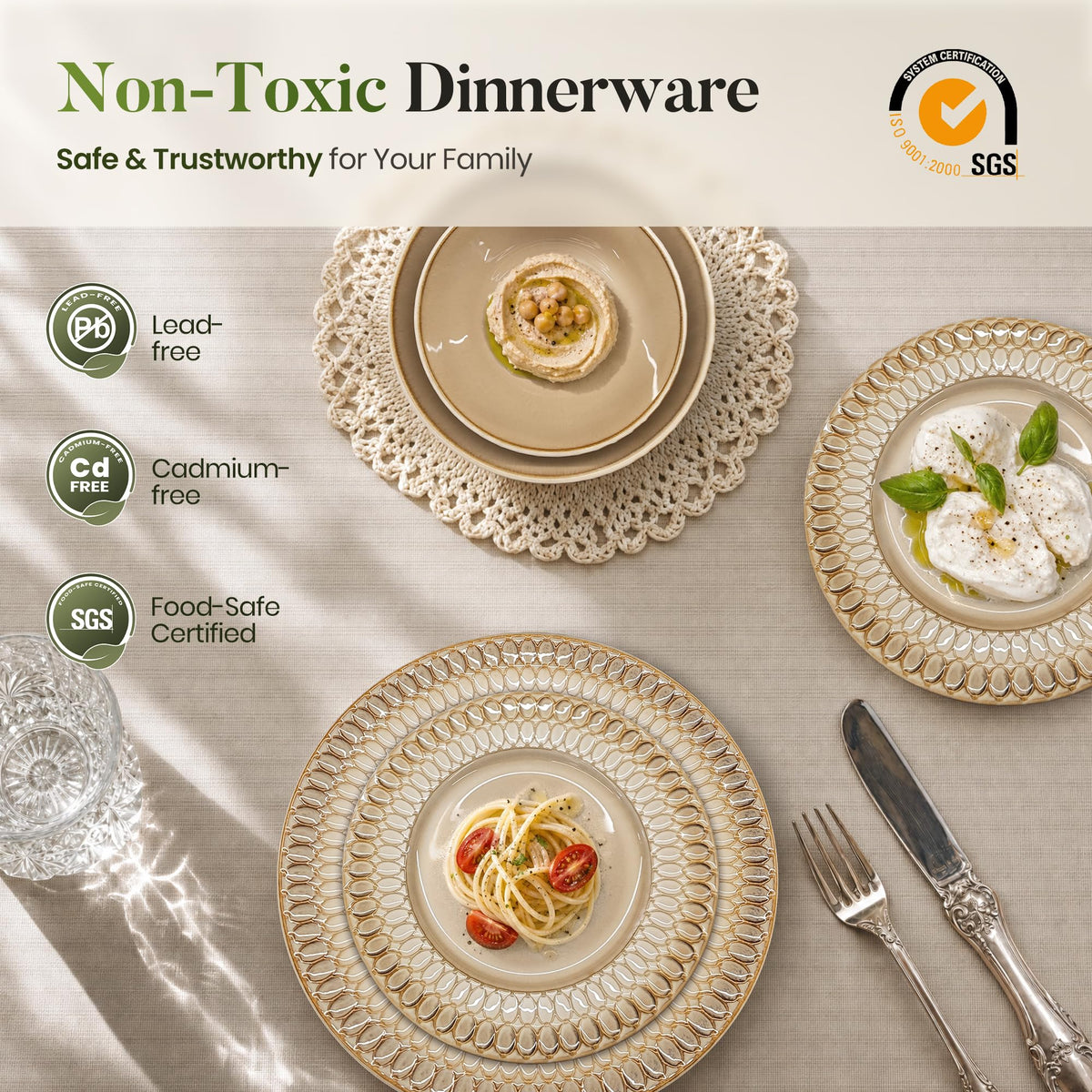 32pcs Stoneware Dinnerware Set for 8, Brown