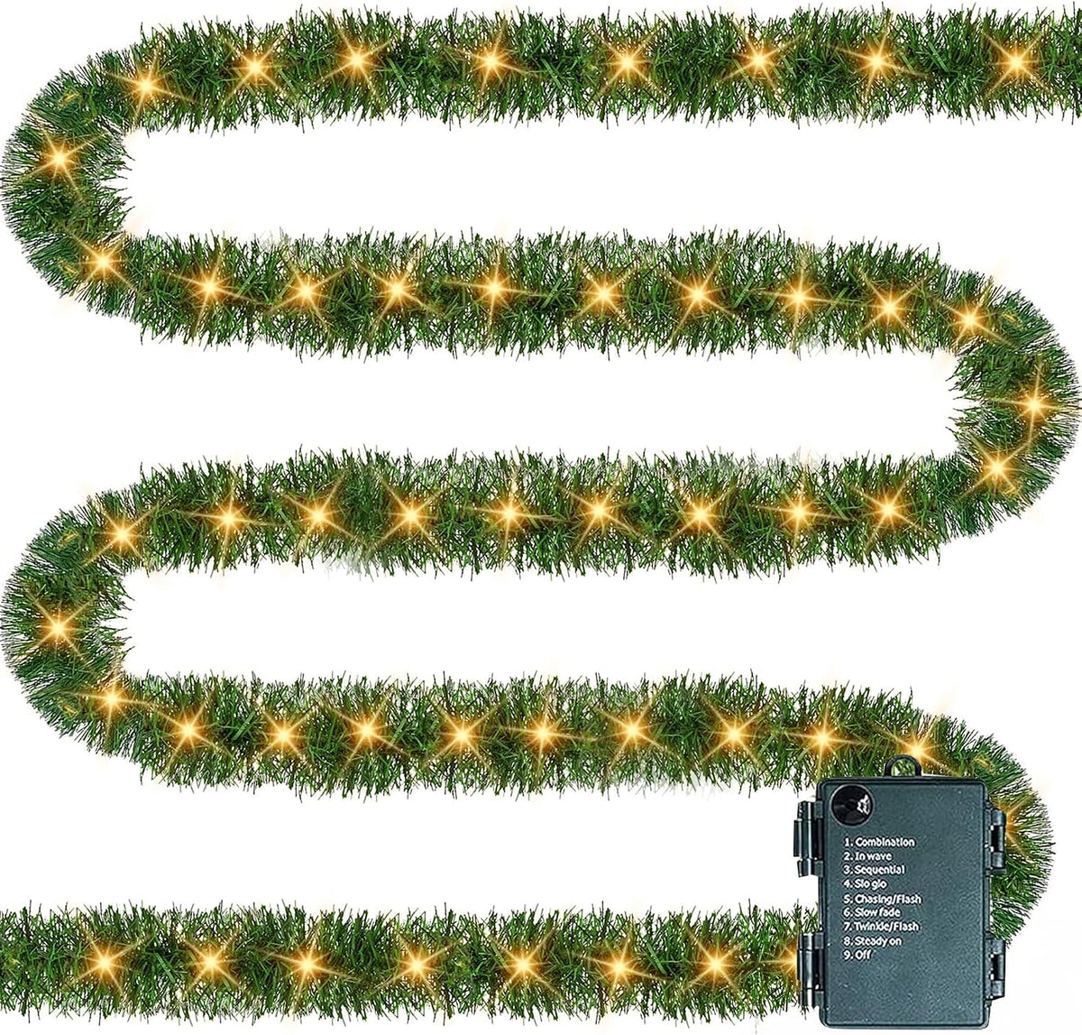 30 FT Pre-Lit Christmas Garland Decorations, 100 LED Lighted Artificial Pine Garlands with 8 Modes, Green Garland