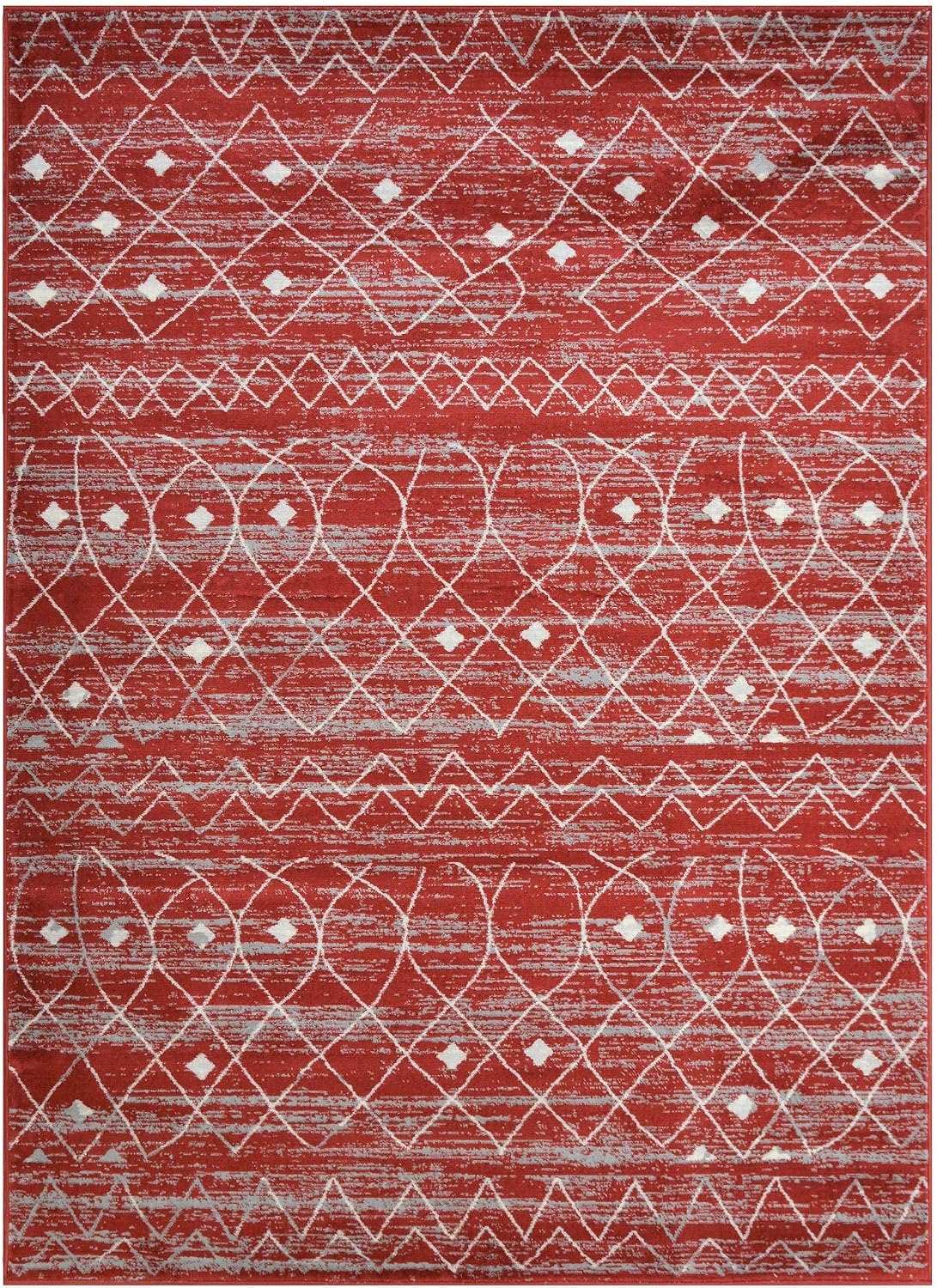 HR - Moroccan Trellis Motif Rug 5x7 Rustic Berber Tribal Pattern Moroccan Décor Carpet Flooring Red and Grey