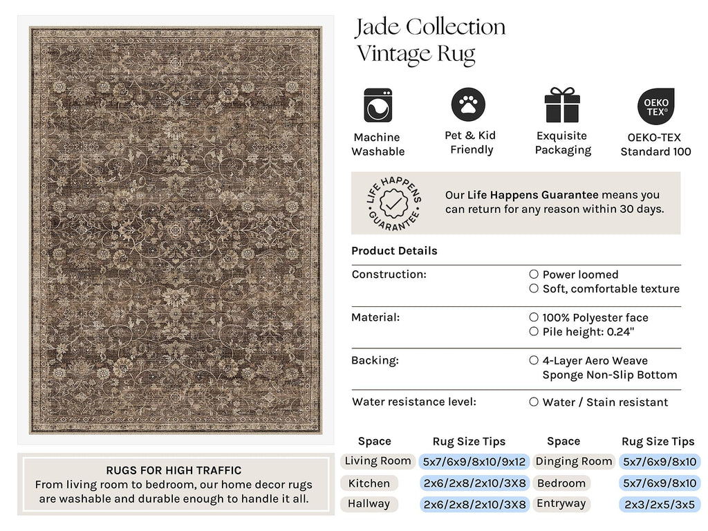 Brown Runner Rugs Vintage Washable Rug