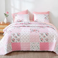 Floral Quilt Set - Ultra Soft Lightweight Bedspread, 3 Piece Pink Bedding Set with Pillowcases