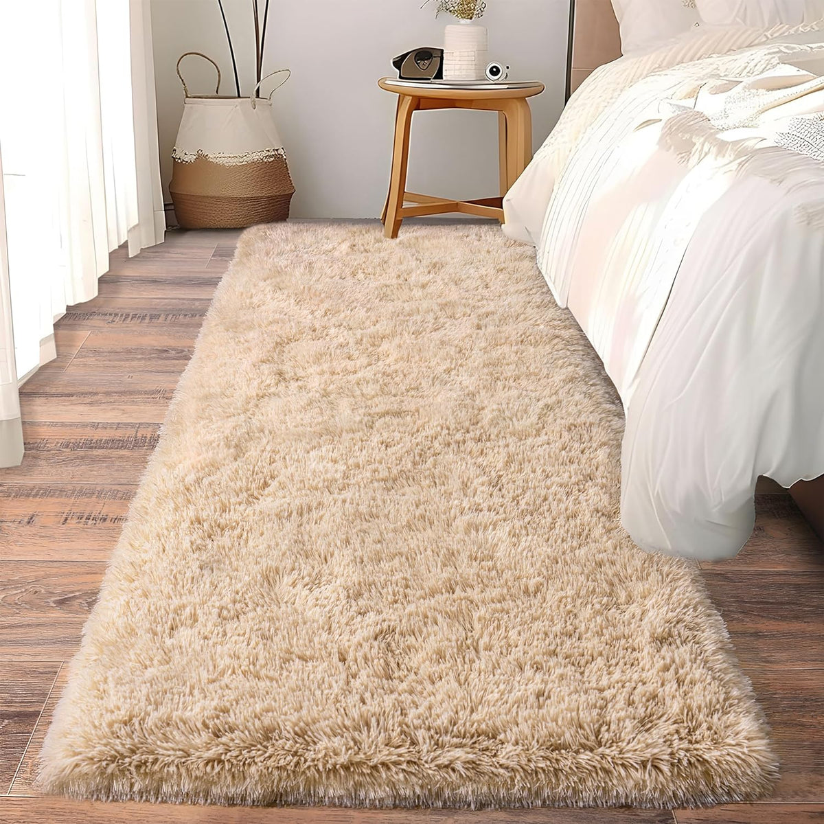2x6 Beige Fluffy Shag Runner Rug, Soft for Hallways and Bedsides