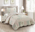 Rose and Sage Quilt Set, 3-Piece Bedding Sets, Traditional Patchwork Design, Washable and Reversible Bedspread, Soft