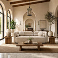 88.58" Curved Sofa Couch, Solid Wood Frame, Pillows, Boucle, 3-Seater Beige