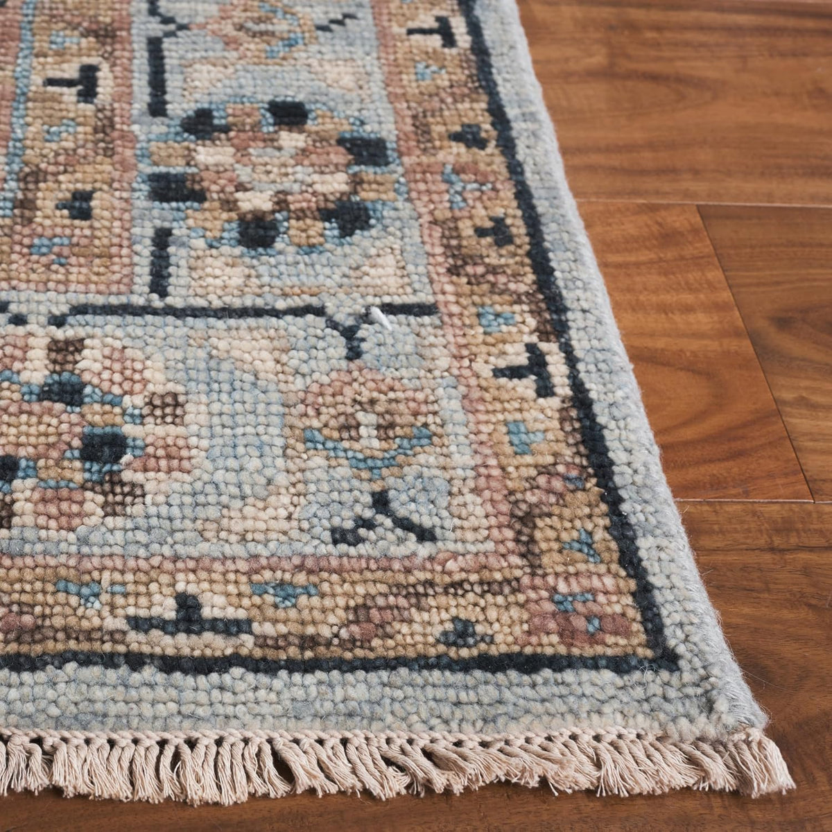 Samarkand Light Blue/Beige Hand-Knotted Traditional Oriental Premium Wool Dining Area Rug