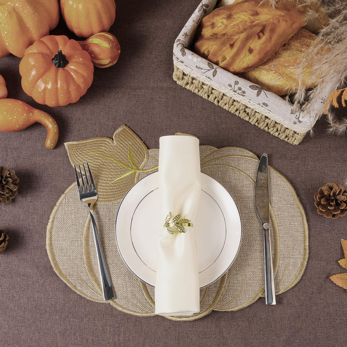 Fall Placemats Set of 6 Autumn Table Pumpkin Thanksgiving Decorations Indoor Farmhouse Harvest Round Placemats for