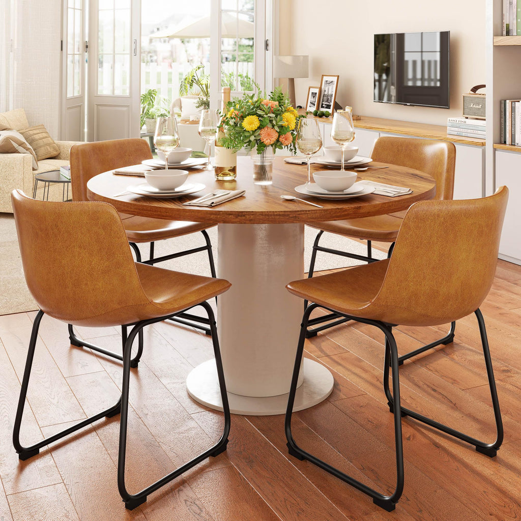 Dining Chairs Set of 2, 18" PU Leather Dinner Chairs, Brown