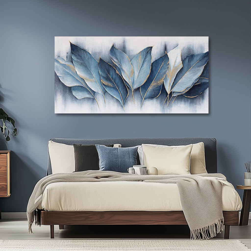 Framed Art Wall Decorations Blue Leaves Canvas Wall Art Abstract Art Modern Artwork Bedroom Dining Room Home Office
