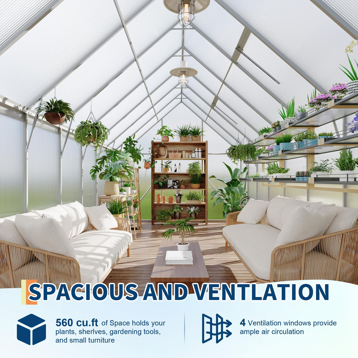 8'X16' Aluminum-Framed Polycarbonate Greenhouse, Heavy Duty Polycarbonate Greenhouse with Quick Setup Structure and