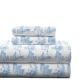 180 GSM 100% Cotton Flannel Sheet Set - Scenic Toile Blue - Warm & Cozy - Pre-Shrunk -Deep Pockets - Elastic