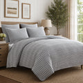 Camden Gingham Stitch Grey Quilt Set - 106x92in. Quilt and Two 20x36in. Shams - Grey and Ivory Gingham