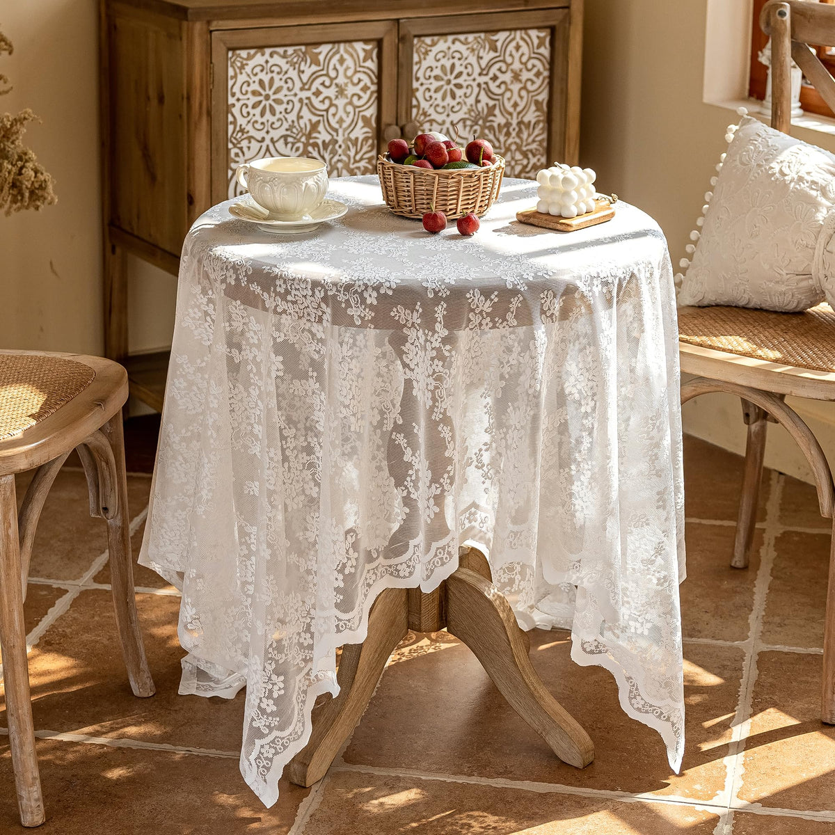Lace Tablecloth ExquisiteEmbroidery Floral, Round Tablecloth